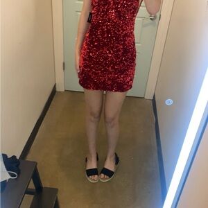 Red Sequin Mini Dress